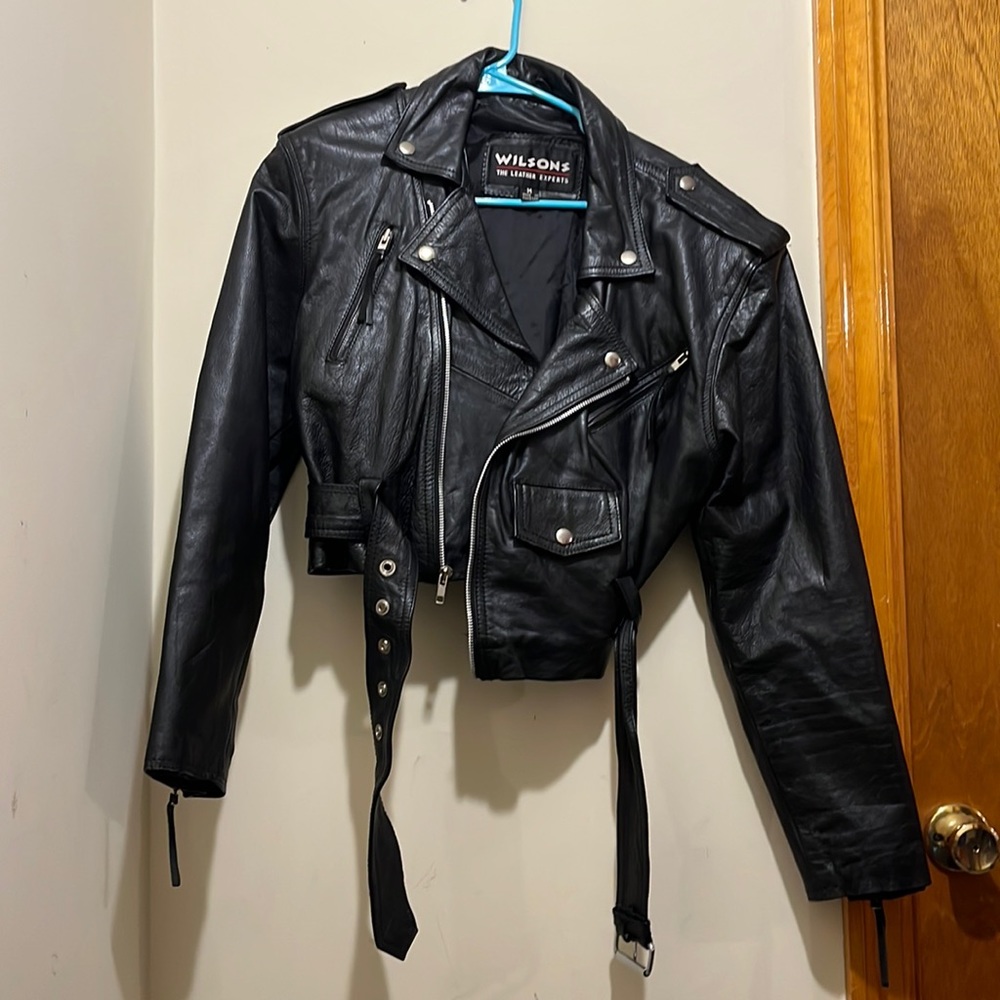 WILSON’S LEATHER Vintage Y2K Black 100% Leather Woman’s Size Medium Moto Jacket